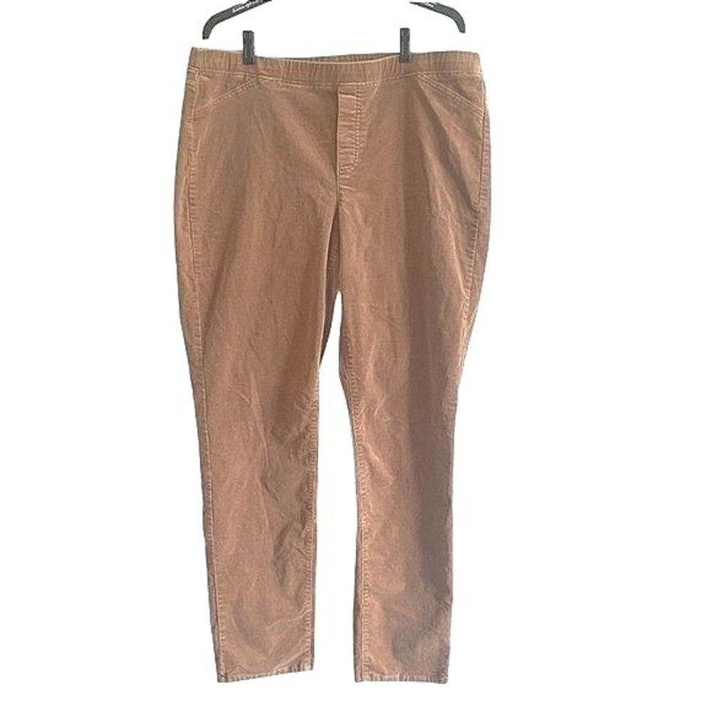 J. Jill Corduroy Ankle Pants Pull On Tan Stretch‎ Womens Large Tall Long